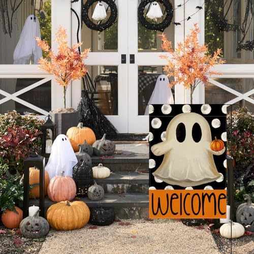 AVOIN colorlife Halloween Ghost Garden Flag for Outside 12x18 Inch
