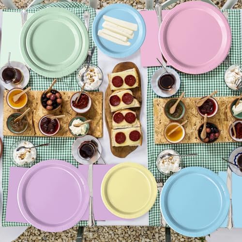 Oigco 150 PCS Pastel Birthday Decorations - Pastel Paper Plates and Napkins - Rainbow Party Decorations for Birthday Baby Shower Wedding, Serves 50