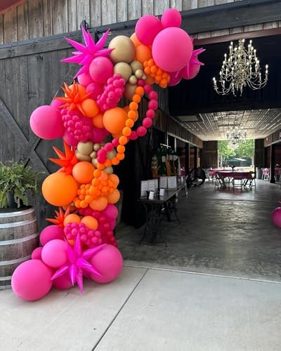 Pink and Orange Balloons Arch Kit 124pcs different sizes