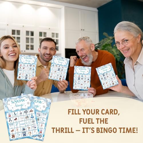 Snow Bingo Game, Christmas Party Games for Adults, Xmas Snowman Bingo Game Cards for Large Group Family Friends Activities, Winter Holiday Party Decor Supplies, 08