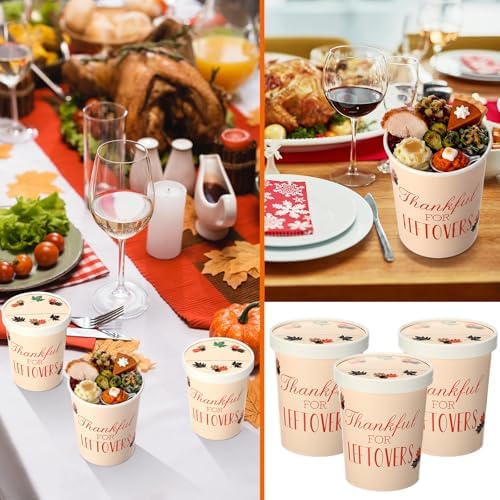 Willinglong 24 Pcs Thanksgiving Paper Containers with Lids Disposable Fall