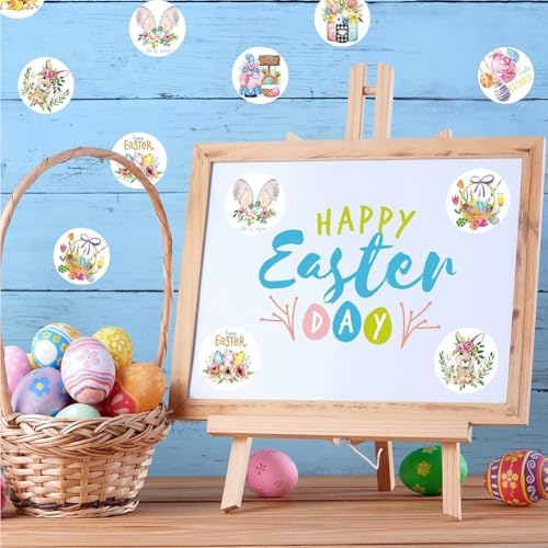 500PCS Easter Bunny Stickers 12 Designs Spring Easter Egg Rabbit Stickers Roll 1in Waterproof Self-Adhesive Decorative Label Rabbit Sticker for Envelopes Scrapbook Holiday Party Decorations