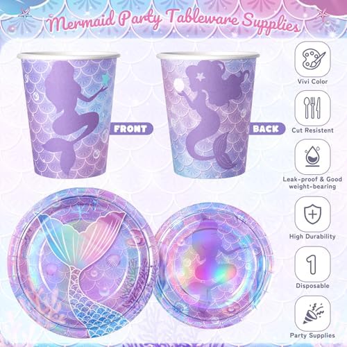 195Pcs Mermaid Birthday Party Decorations, Mermaid Tableware Party Supplies