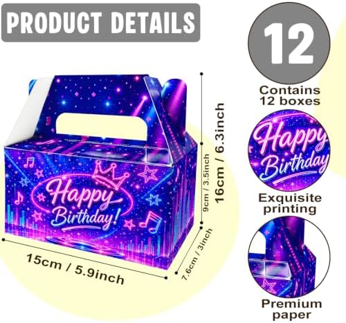 BGFMVS 12 Pack Kpop Music Party Favor Boxes - Neon Purple Crown Treat Bags