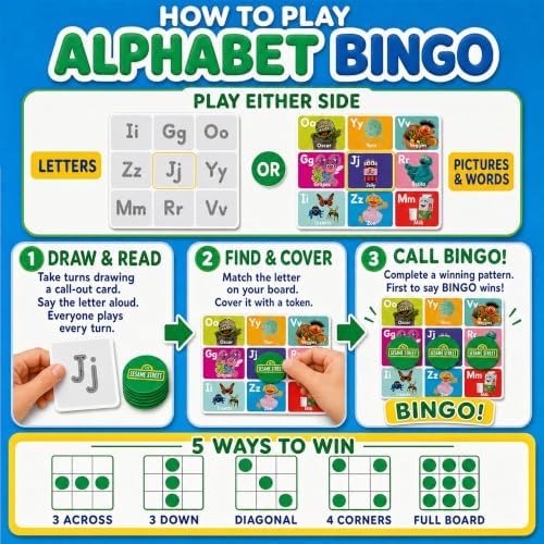 Masterpieces Sesame Street Alphabet Bingo - Educational Preschool Bingo Game - Age 3+