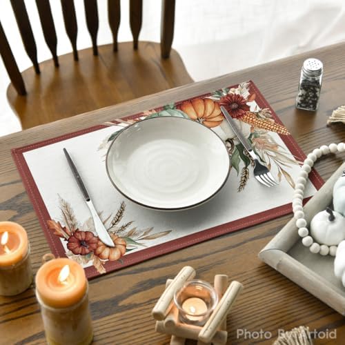 Artoid Mode Pumpkin Corn Leaves Fall Placemats Set of 4-12 x 18 Inch