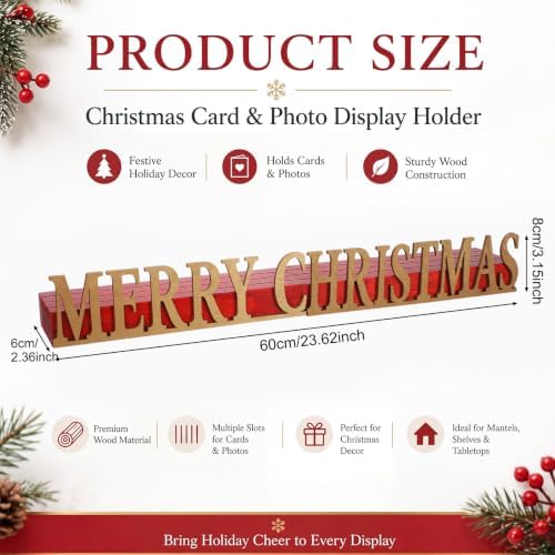 Weysat 24" Merry Christmas Card Holder Display Merry Christmas Wooden Decor