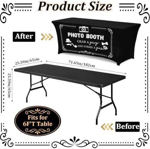 Frienda 6ft Photo Booth Table Cloth Black Photobooth Stretch Table Covers