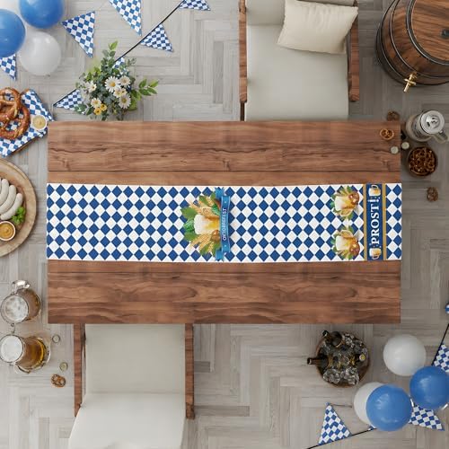 Oktoberfest Decorations - Oktoberfest Table Runner | Blue and White Tablecloth for October Festival Party Decorations - Bavarian German Beer Party Accessories Decor Favors Supplies