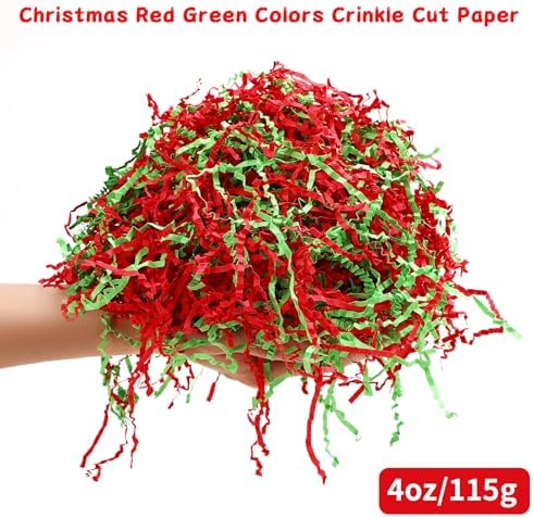 Jansun Christmas Red Green Crinkle Cut Paper, 115g/4oz Shred Filler