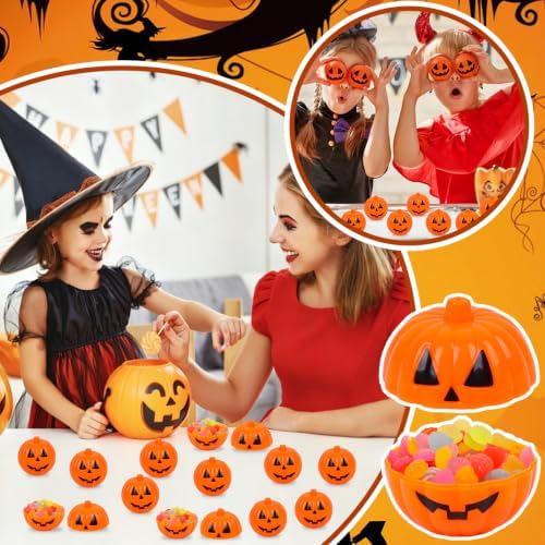 FOIMAS Halloween Pumpkin Candy Box, 36pcs Mini Plastic Pumpkin Containers Fillable Candy Treat Storage Box for Trick or Treat Halloween Party Decoration Storing Packaging Snacks Crafts Accessories