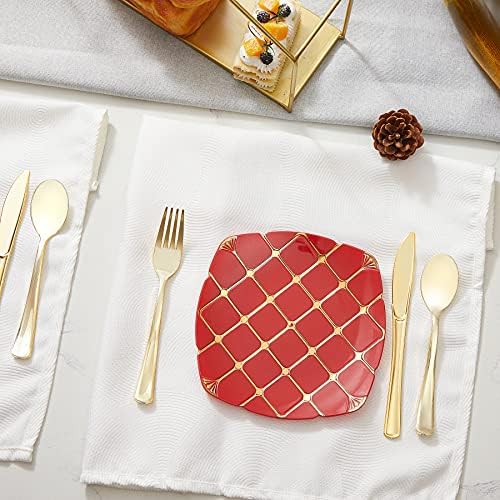 N9R 100PCS Gold Plastic Silverware, Heavy Duty Disposable Utensils/Cutlery