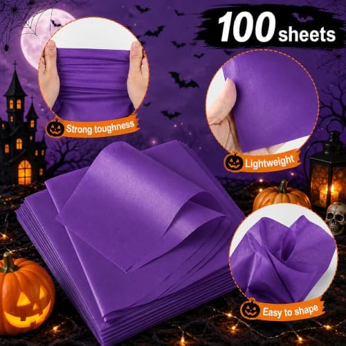 Purple Tissue Paper - 100 Sheets Gift Wrapping Paper for Halloween Decor
