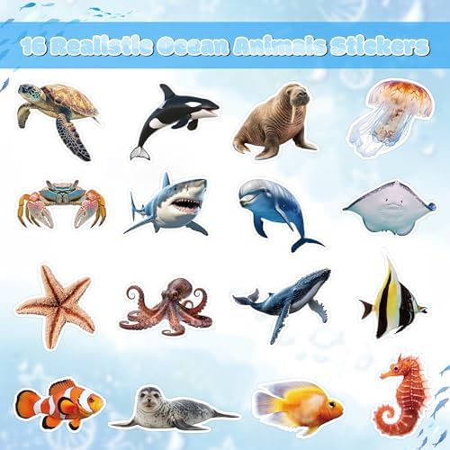 H1vojoxo Ocean Animals Sticker Rolls - 1000PCS Decorative Realistic Summer Sea Animal Fish Shark Stickers for Kids Under The Sea Stickers Sea Creature Sticker Labels for Laptop Scrapbook Water Bottle