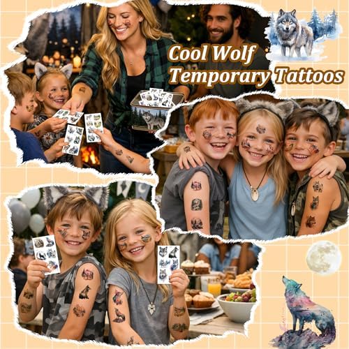 Wolf Temporary Tattoos for Kids, Cool Wolf Stickers Tattoos