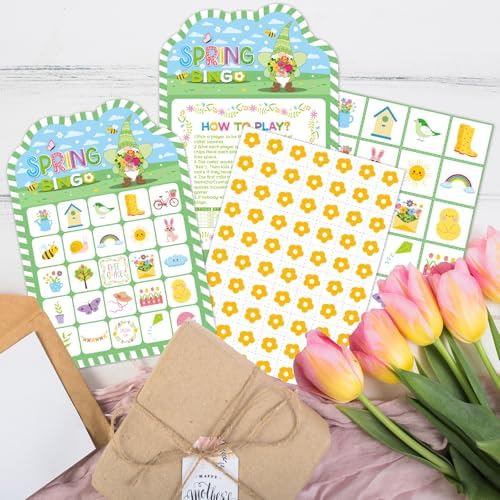 YQUQWN Spring Bingo Game 24 Players, Spring Party Bingo Cards Set, Spring Party Games for Adults, Birthday Holiday Spring Activities