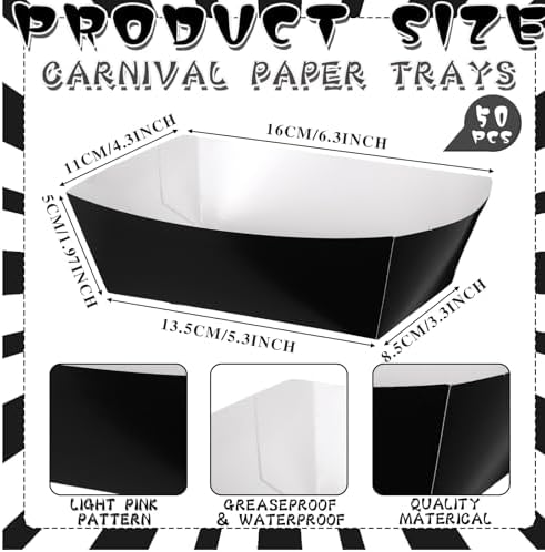 Geosar 100 Pcs Gingham Paper Food Tray with Wax Paper,Black