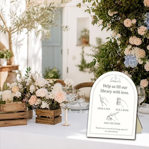 Book Lover Library Guestbook Sign, 8x10 Inch Wooden Table Sign With Stand