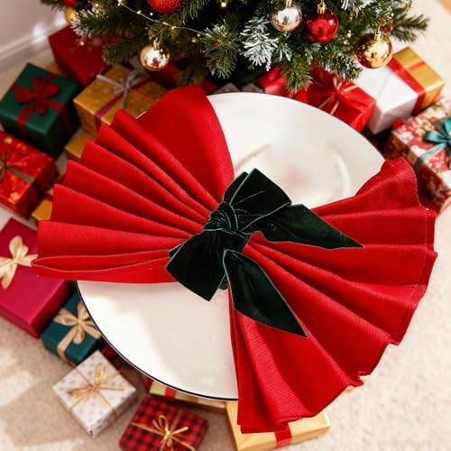 Christmas Bow Napkin Rings Set of 6 Green Velvet Bow Cloth Napkin Holders for Christmas Eve New Year Party Wedding Anniversary Brithday Gatherings & Home Daily Dinner Table Decor