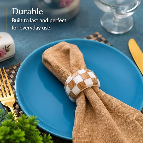 CLEENTABLE Resin & Wood Napkin Rings, Set of 8, White