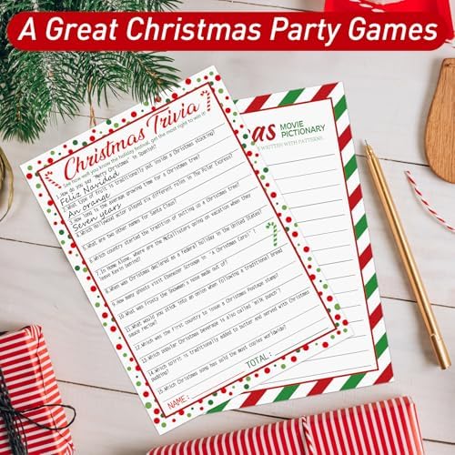 COCHIE 30 Players Christmas Party Games for Adults Family Office Large Groups, Xmas Parties Movies Pictionary Game, Riddle Game, Christmas Trivia Games with Answer Key (Xmas Quiz)