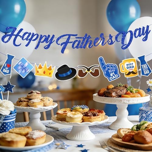 Fathers Day Decorations, Happy Father's Day Banner for Party, Pre-strung Banner for Indoor Outdoor Decor, No DIY Required