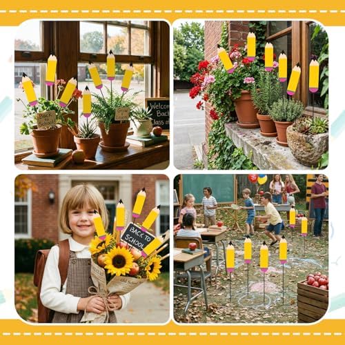 Pickmesh 6 Pcs 12" Back to School Decor Outdoot Metal Pencil Garden Stakes
