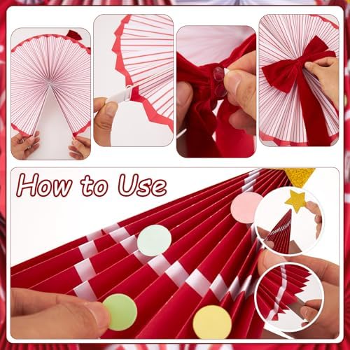 Christmas Paper Fan Decorations Christmas Decorations Classroom Red Hanging Paper Fans 10PCS with Santa Hat Gold Stars for Xmas Winter New Year Wall Ceiling Party Holiday