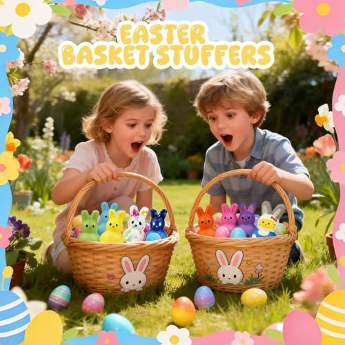 30Pack Easter Bunny Squishy Toys,Easter Basket Stuffers,Easter Bunny Slow Rising Stress Relief Squishies Fidget Toys Bulk for Adults,Easter Egg Fillers Party Favors Gifts