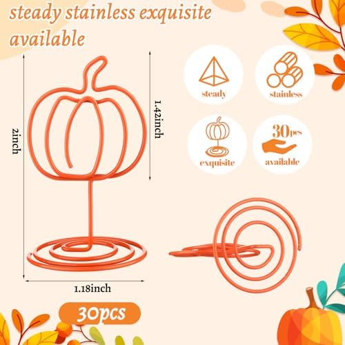 Rtteri 30 Pcs Orange Pumpkin Picture Holders 2 Inch Fall Table Number