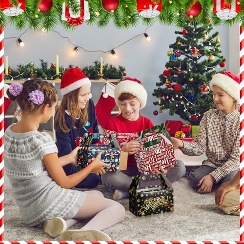 Zhanmai 36 Pack Christmas Treat Box Xmas Goodie Santa Claus Boxes for Treats Christmas Gift Cookie Cupcake Snack Container with Handle Party Favor