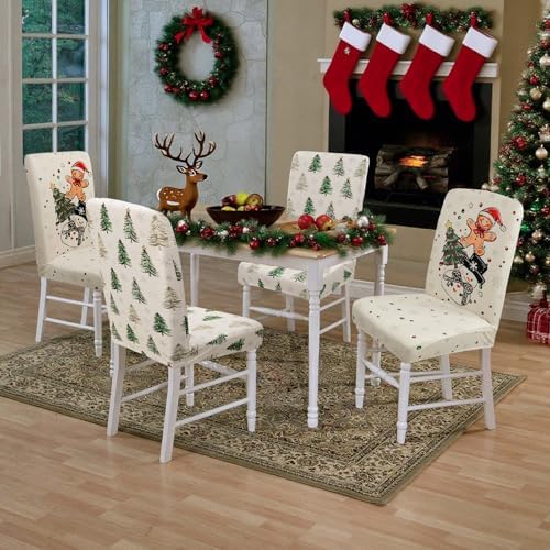 Christmas Chair Covers Set of 4 Gingerbread Xmas Tree Parsons Slipcovers
