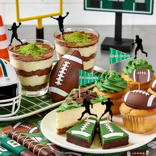 Football Cupcake Toppers, 24 PCS Foot Ball Touchdown Players Cupcake Toppers, Food Picks Toppers Cake Decorations for Football Party Decorations 2026 Sports Themed party Supplies