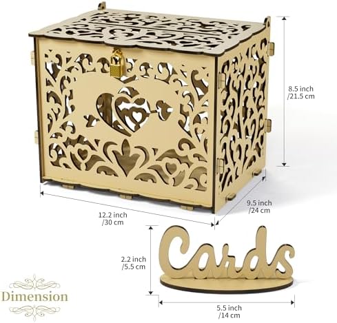 Jolik Wedding Card Box With Sign, Large DIY Locking Money Box Holder for Wedding Reception, Gift Card & Envelope Storage, Anniversary & Birthday Party Decoration, Bridal Party Box (Yellow)
