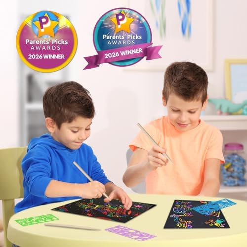 FUNNYB&G 60 Pcs Big Rainbow Scratch Paper Art for Kids Arts and Crafts Kit
