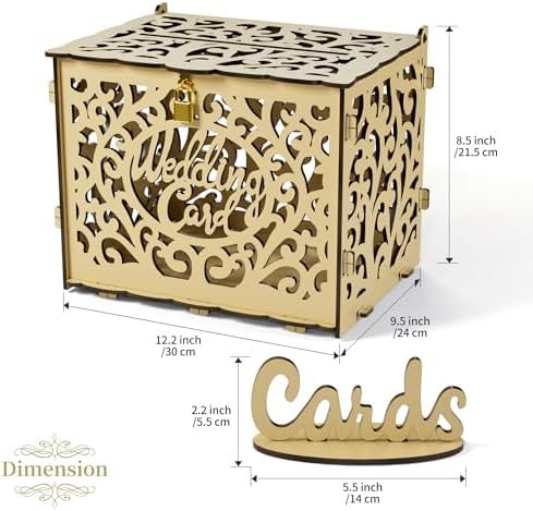 Jolik Wedding Card Box with Sign, Large Rustic Locking Money Box Holder for Wedding Reception, Gift Card & Envelope Storage, DIY Anniversary & Birthday Party Decoration (Yellow)