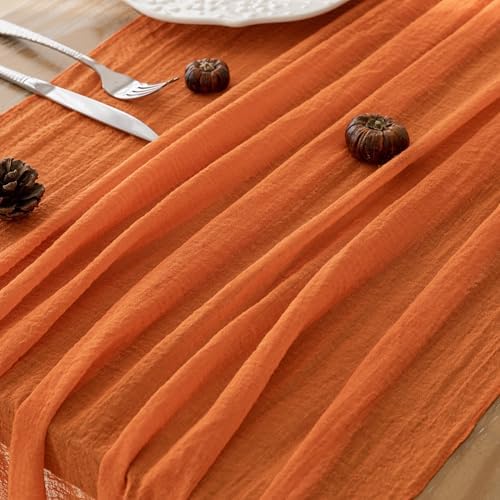 10Pcs Fall Orange Cheesecloth Table Runner 120 Inch Party Boho Home Decor
