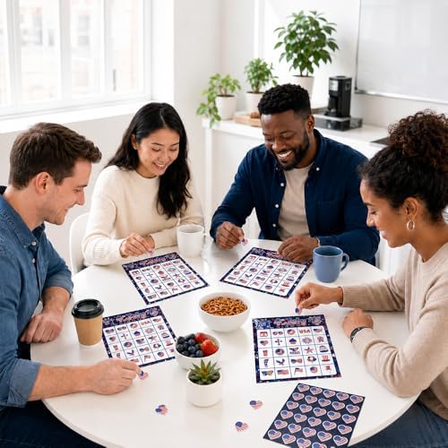 4th of July Bingo Game Cards, 24 Players Patriotic Bingo Cards, Fourth of July Bingos Game for Adults Outdoor Family Friends Student Large Group Activities Independence Day Party Favors Supplies
