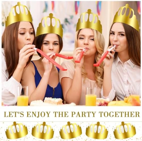 Crtiin 100 Pcs Gold Paper Crowns Bulk for Adult Kids Party, Round Style