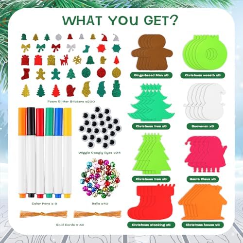 Max Fun Christmas Crafts for Kids Toddlers, 350Pcs Foam Ornaments DIY Christmas Arts and Crafts Kits Bulk Stickers Set, Xmas Tree Snowman Christmas Decorations Crafts Party Favors Supplies