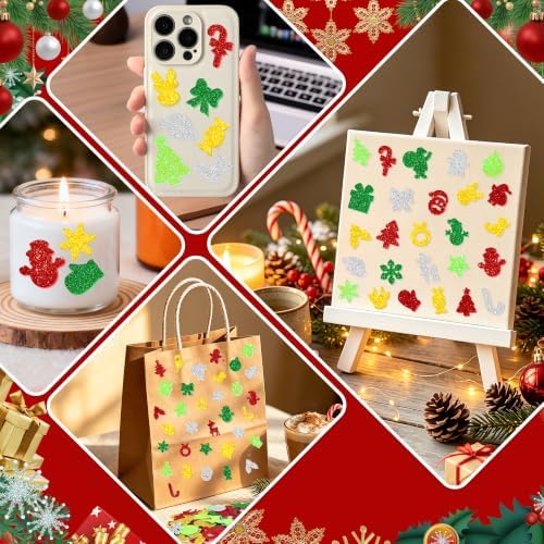 Foam Stickers, 350 PCS Glitter Foam Christmas Stickers, 7 Colors
