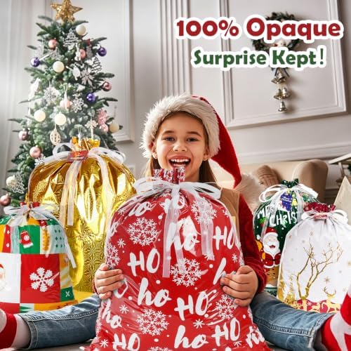 Habaylin 24PCS Christmas Drawstring Gift Bags, Xmas Gift Bags for Presents