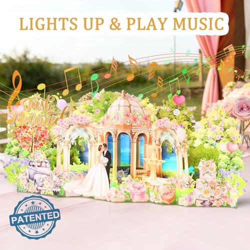 Pop Up Wedding Card, Musical Light Up Just Married Cards for Bride & Groom