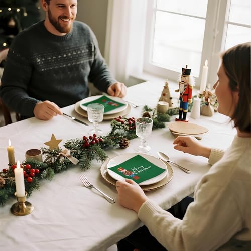 WRAPAHOLIC 50Pcs Christmas Paper Napkins - 3 Ply Green Nutcracker Disposable Cocktail Napkin for Christmas Party Supplies Tableware, Xmas Holiday - 5 x 5 In