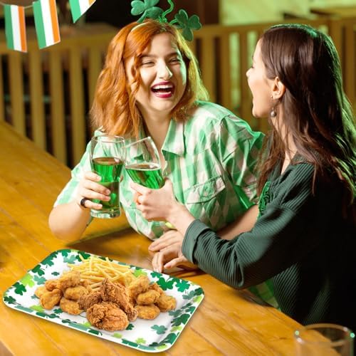 JarThenaAMCS 3Pcs Happy St. Patrick' s Day Serving Trays Shamrock Reusable Serving Dishes Lucky Clover Platter for Irish Holiday Party Sharing Snacks Fruits Dessert, 13 x 10 Inch