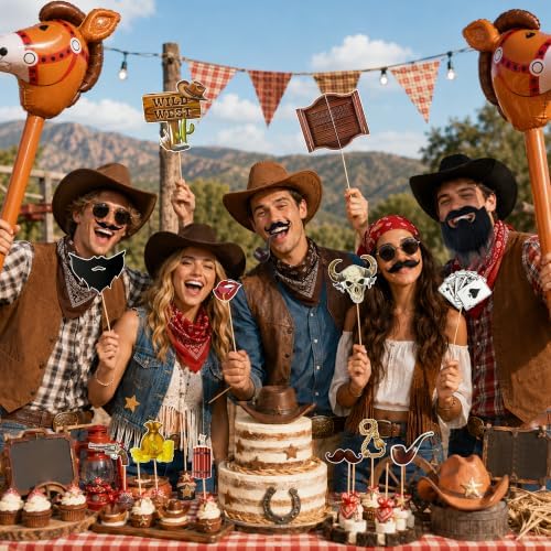 44PCS Wild West Themed Photo Booth Props for Funny Party Kit