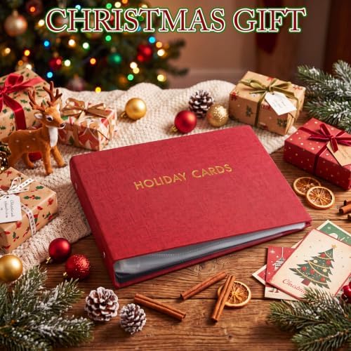 Spiareal Christmas Red Card Organizer with 100 Page suit 6x8 In Card Photo