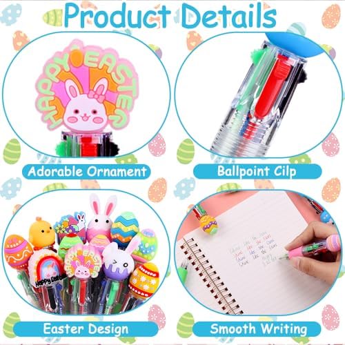 24PCS Easter Fun Pens Bunny Easter Egg Multicolor Pens for Basket Stuffers