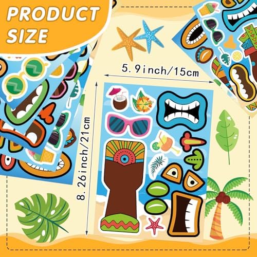 Summer Stickers, Make a Tiki Face Sticker, Tropical Hawaiian Stickers