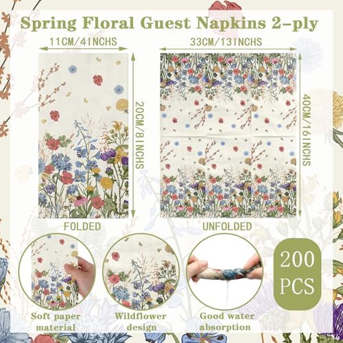 Seajan 200 Pcs Wildflower Guest Towels Disposable Paper Hand Napkins